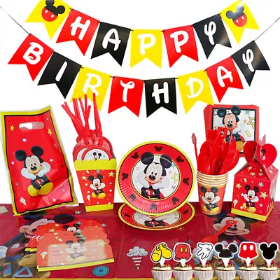 Red Mickey Birthday Party Tableware Supply Hat Cup Banner Flag Kid Party Decors • £4.29