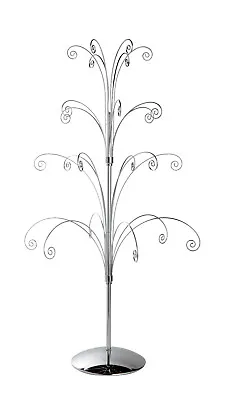 36 Inch Tall Ornament Display Tree Silver Chrome Plated Holds 24 Ornaments • $49.99