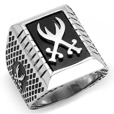 Mens Masonic Ring Signet Military Pinky Silver Black Stainless Steel New 3191 • £22.99