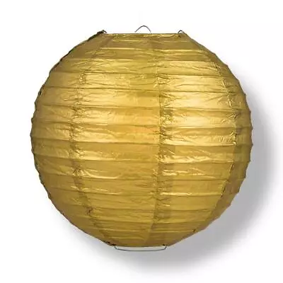 16  Gold Round Paper Lantern Even Ribbing Hanging Decoration • $2.82