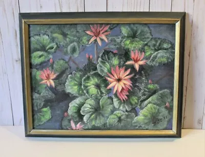 VTG Water Lily Pads Lily Pond Landscape Oil Painting Signed Plein Air Framed • £137.18