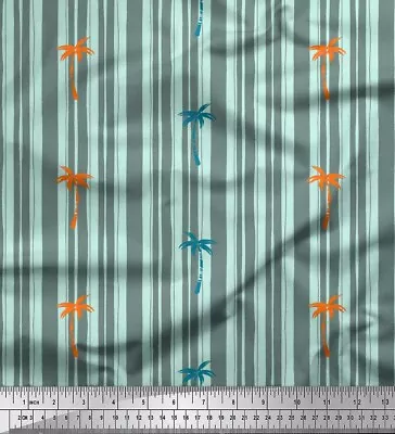 Soimoi Cotton Poplin Fabric Tree & Vertical Stripe Print Sewing-X31 • $11.57