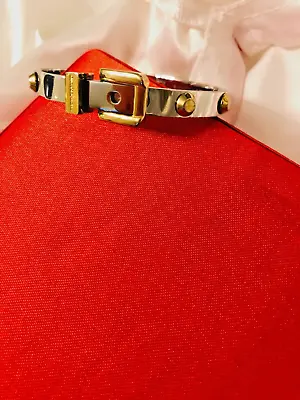 Michael Kors Astor Bangle Bracelet Two Tone Studded Engraved Belt Buckle Hinged • $46