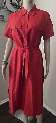 NWT Amanda Smith LINEN Retro ALL BUTTONED UP MIDI Belted DRESS Sz 12 P • $29.60