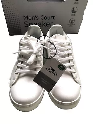 CRANE Aldi Men's Court Sneaker White Faux Leather Size 8 Tennis Shoes Excellent • $14.99