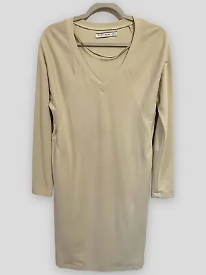 ZARA Tan Beige Size Medium Knit Sweater MATERNITY Midi Mid Length Dress V Neck • £23.16