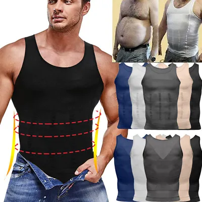 Men's Compression Shirt  Body Shaper Vest Gym Workout Tank Top Abdomen Shapewear • £11.99