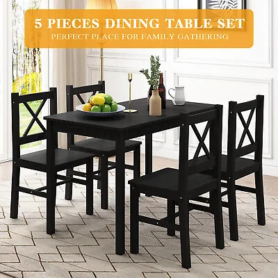 $319.95 • Buy Dining Table And Chairs Set Of 4 Kitchen Solid Pine Wood Furniture Square Black