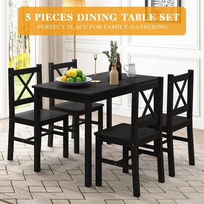 $269.95 • Buy Dining Table And Chairs Set Of 4 Kitchen Solid Pine Wood Furniture Square Black