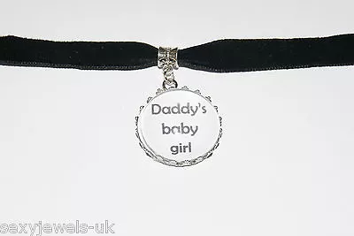 Daddy's Baby Girl Black Velvet Choker Necklace Jewellery Fetish Bondage Collar • $19.83