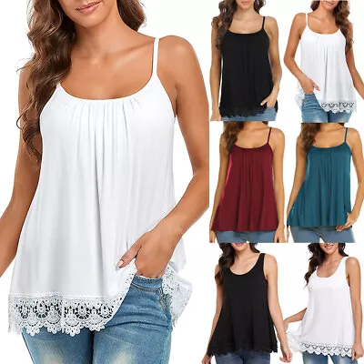 Ladies Cami With Built In Bra Cup Casual Flowy Swing Pleated Tank Top Sleeveless • £18.99