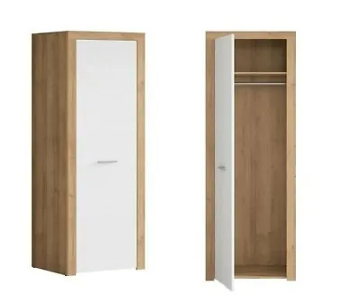£234.95 • Buy Single Door Wardrobe Slim Storage Cabinet Unit White Gloss Oak Effect Balder