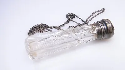 Antique Chatelaine Sterling Crystal Vinaigrette Perfume Bottle W Chain • $59.99
