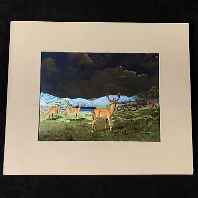 FJ Warren Dufex Gold Foil Etched Print Deer Landscape Vintage 8  X 10  Matted • $8.49