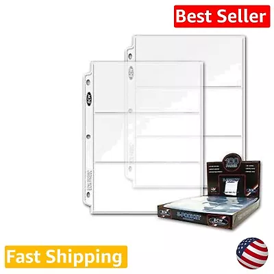 3-Pocket Currency Coupon Size Binder Pages - Pack Of 50 - Clear • $30.99