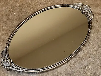 Vintage Matson Ormalu Flower Mirror Vanity Dresser Perfume Oval Tray Hanging T55 • $29.99