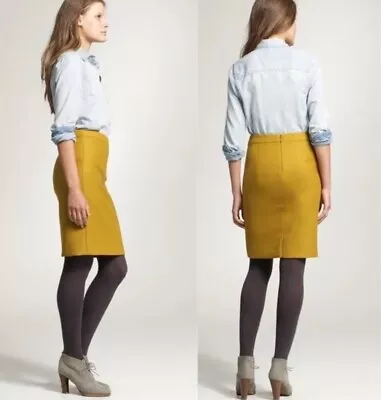 J Crew Mustard Yellow 100% Wool Lined No. 2 Pencil Skirt With Slit Size 12 • $35