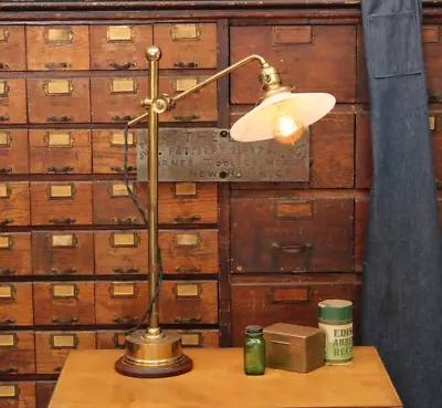 Vtg Antique Faries OC White Era Industrial Brass Desk Lamp Light Factory 1920s • $649