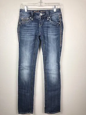 $49.99 • Buy Rock Revival Womens Alanis Straight Jeans Size 26 Bling Thick Stitch EUC