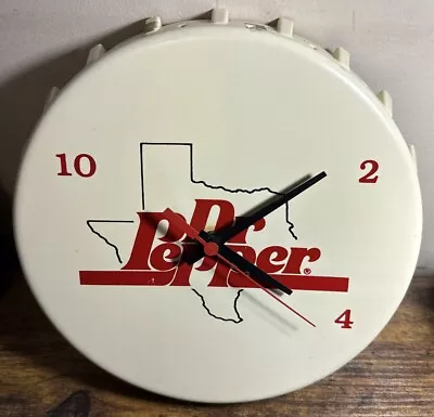 Dr Pepper Bottle Cap Quartz Wall Clock With Texas & 10-2-4 On Front~Vintage USA • $75