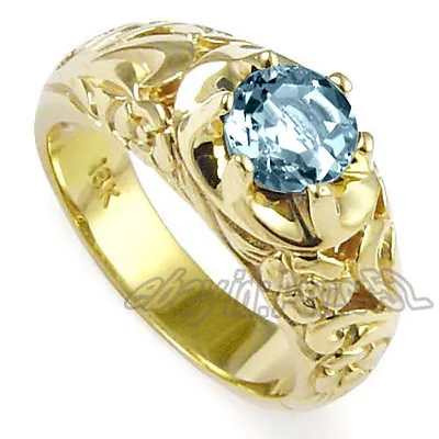 MEN'S SOLID 18K Y/ GOLD & NATURAL AQUAMARINE  RING Size 7 To 14 #R1093 • $1795.50