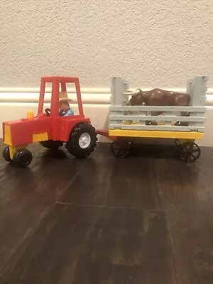 Vintage Fisher Price 1980 Husky Helper Farm Set Tractor Bull Farmer #331 • $30