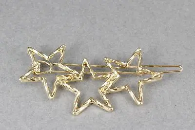 Gold Star Barrette Outline Shape Metal Hair Clip Barrette Shiny Clip 2 3/8  Long • $3.99