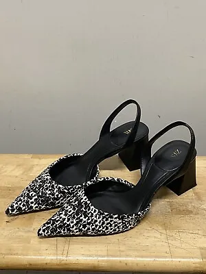 $23.79 • Buy Zara Womens Shoes Size 37 Block Heels Black Slingback Woman Pointed