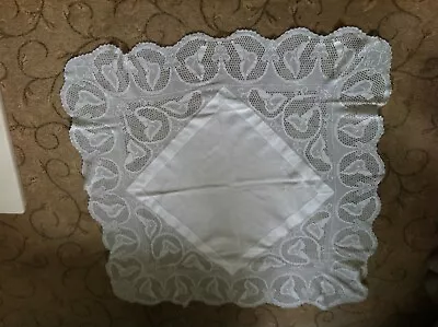 VINTAGE White LINEN Table Cloth With Deep Crocheted Border • $24.90