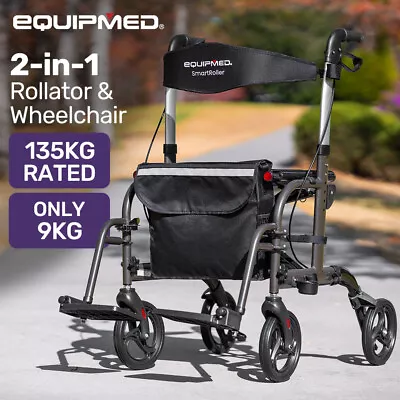 EQUIPMED 2-in-1 Wheelchair Walking Frame Rollator Mobility Walker Aid Wheels • $254