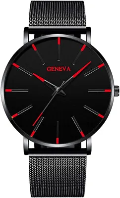 Watches Men's Ultra Thin Business Mesh Strap Quartz Watch Fashion Analog Wrist • £3.99