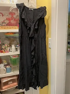 Russ Berens Black Ruffled Linen Dress XS READ • $19.99