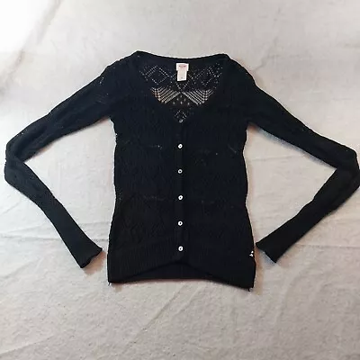Black Lace Button Front Long Sleeve Cardigan Mossimo Size XS • $7.49