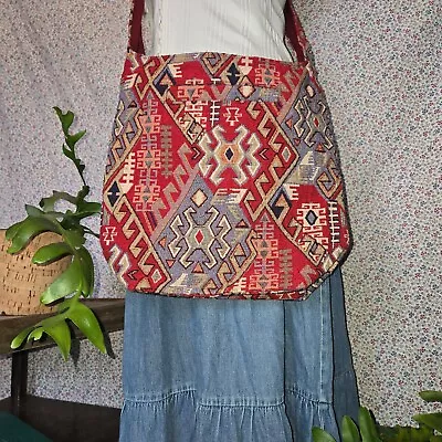 Moroccan Tribal Tapestry Fair Trade Boho Hobo Crossbody Shoulder Bag Purse Red • $26