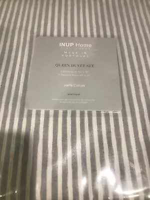 INUP Stripe 3PC Queen Matelasse Duvet Set 100% Cotton Portugal Gray & White! • $199.99