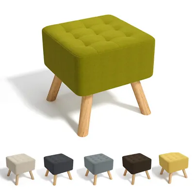 Linen Upholstered Footstool Square Footrest Stool Ottoman Hallway Pouffe Bench • £22.95