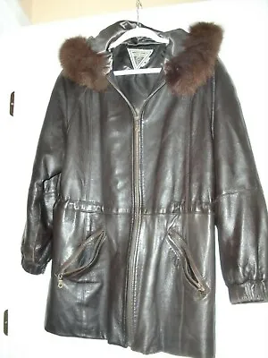 VTG~Women~J.PERCY For MARVIN RICHARDS~LEATHER~HOOD W/FUR TRIM Coat Jacket Size M • $74.96