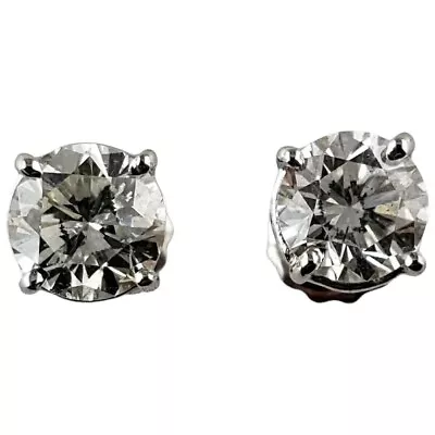 14 Karat White Gold Round Brilliant Diamond Stud Earrings 1.29 TCW. #14903 • $2295