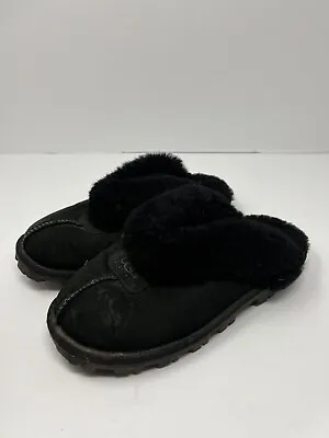 UGG Coquette Women's Slip On Slippers Size 7 Black Suede Sheepskin Mules • $39.99