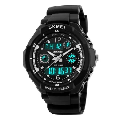 SKMEI Men Dual Time LED Military Date Chrono Waterproof Sport Quartz Wrist Watch • $16.99