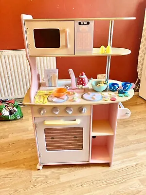 £50 • Buy ELC Large Pink Wooden Two-sided Play Kitchen + Wooden Accessories