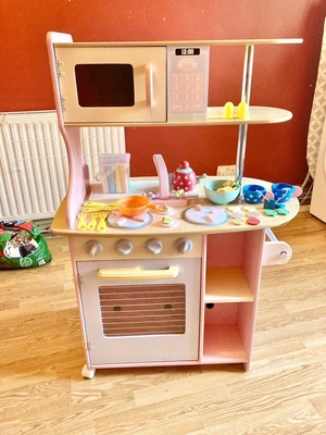 £50 • Buy ELC Large Pink Wooden Two-sided Play Kitchen + Wooden Accessories
