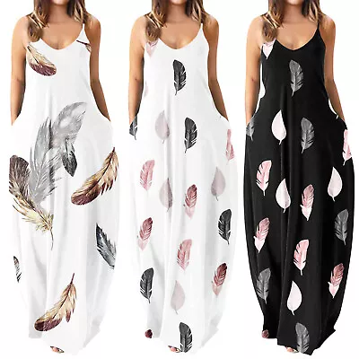 Plus Size Women's Print Boho V Neck Maxi Dress Lady Sexy Loose Cami Sundress US • $32.39