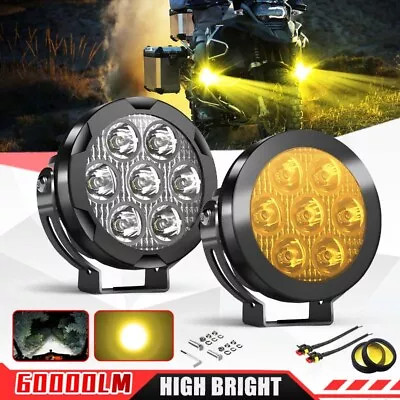 Pair Motorcycle ATV UTV LED Headlight Yellow White Spot Light Driving Fog Lamp • $81.99