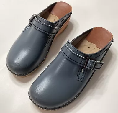 *BASTAD Original  Sz 36 /6 US Leather Mules Wood Sole Clogs Made In Sweden Gray • $36