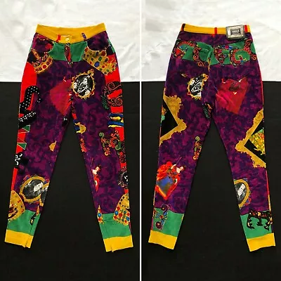 GIANNI VERSACE Stretch Velvet Pants God Save The Queen Print Size 40 From 1991 • $1477.49