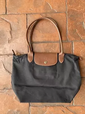 Longchamp Le Pliage Nylon Leather Tote Shoulder Bag Classic Black • $29.99