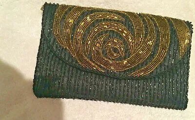 Vintage Magid Like Evening Beaded Purse Black And Gold With Strap  • $6