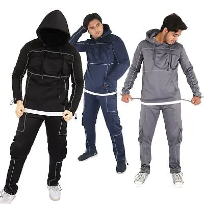 Adults Fashion Mens Plain Tracksuit Hoodie Sweatpants Hooded Top & Bottom Gym • £24.99