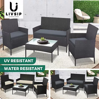 $299.90 • Buy Livsip Outdoor Furniture Setting 4-Piece Lounge Dining Set Wicker Garden Patio